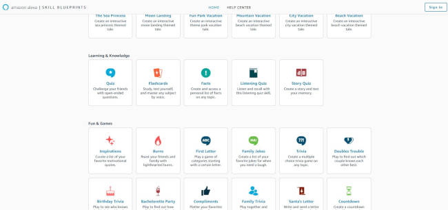 Amazon.com Alexa Skill Blueprints screenshot