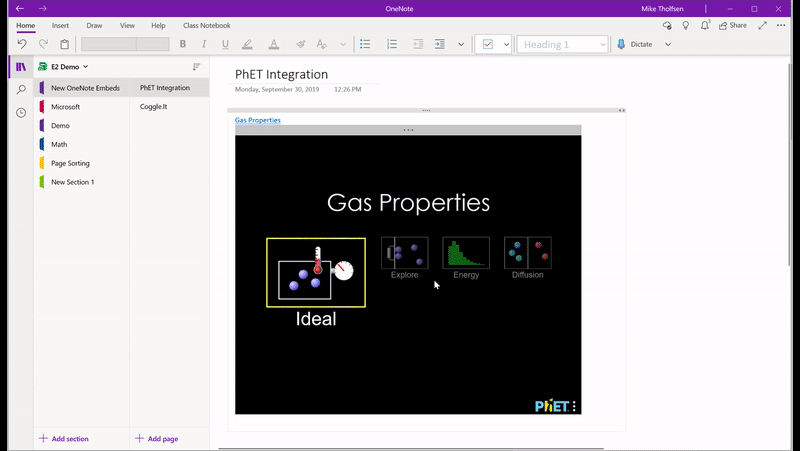 PhET simulatie in OneNote