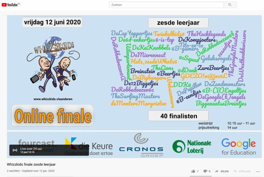 Finale Whizzkids livestream op YouTube
