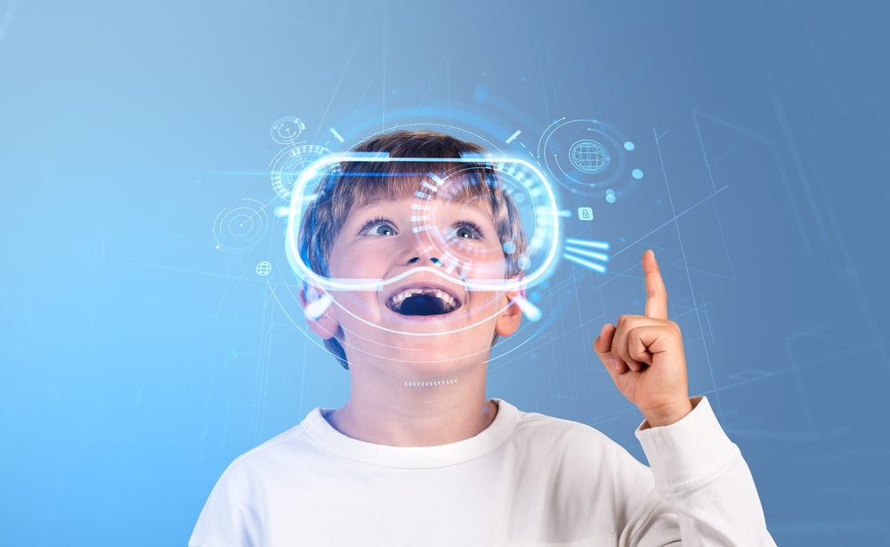 Smiling,School,Boy,With,Opened,Mouth,And,Finger,Pointing,Up,