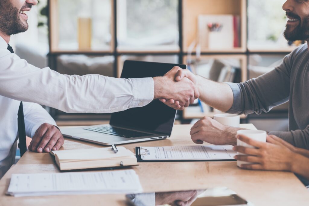 laptops, deal, handshake